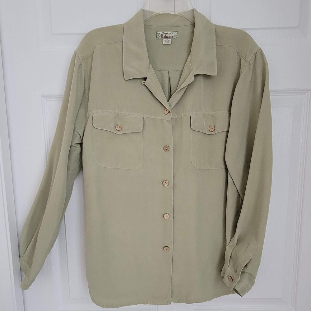 TOMMY BAHAMA  100% Silk Long Sleeve, Button Down Shirt with Pockets, Sz M